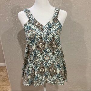 O'Neill Women’s Teal and Tan Patterned Tank Top Size L